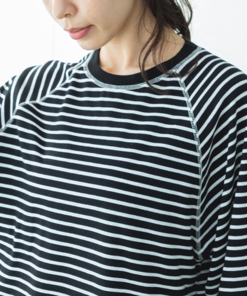 pairmanon(ペアマノン)の「【リンクコーデ】【ママサイズ】リブ配色 ステッチラグラン 長袖Tシャツ(Tシャツ/カットソー・レディース・ブラック系その他/ブラック・FREE)」の5枚目の写真