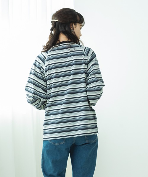 pairmanon(ペアマノン)の「【リンクコーデ】【ママサイズ】リブ配色 ステッチラグラン 長袖Tシャツ(Tシャツ/カットソー・レディース・ブラック系その他/ブラック・FREE)」の9枚目の写真