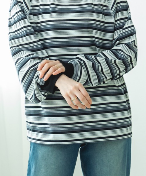 pairmanon(ペアマノン)の「【リンクコーデ】【ママサイズ】リブ配色 ステッチラグラン 長袖Tシャツ(Tシャツ/カットソー・レディース・ブラック系その他/ブラック・FREE)」の10枚目の写真