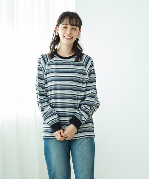 pairmanon(ペアマノン)の「【リンクコーデ】【ママサイズ】リブ配色 ステッチラグラン 長袖Tシャツ(Tシャツ/カットソー・レディース・ブラック系その他/ブラック・FREE)」の11枚目の写真