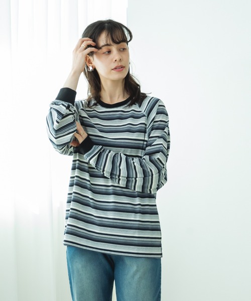 pairmanon(ペアマノン)の「【リンクコーデ】【ママサイズ】リブ配色 ステッチラグラン 長袖Tシャツ(Tシャツ/カットソー・レディース・ブラック系その他/ブラック・FREE)」の12枚目の写真