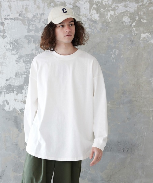 coca(coca)(コカ)の「メンズ 天竺ドロップテールロングTシャツ(Tシャツ/カットソー・メンズ・ホワイト/チャコール/ライトベージュ/ライトブルー・M/L/XL)」の1枚目の写真