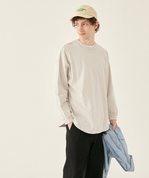 coca(coca)(コカ)の「メンズ 天竺ドロップテールロングTシャツ(Tシャツ/カットソー・メンズ・ホワイト/チャコール/ライトベージュ/ライトブルー・M/L/XL)」の3枚目の写真
