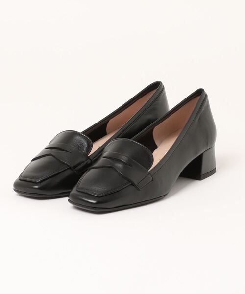 inter-chaussures(インターショシュール)の「【INTER-CHAUSSURES】スクエアトウヒールアップローファー(I41627)(ローファー・レディース・ブラック/ライトベージュ・37/36/35/38/39)」の1枚目の写真