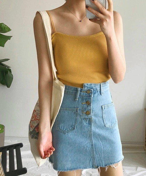 Miniministore(ミニミニストア)の「リブ ニットキャミソール サマーニット(キャミソール・レディース・グリーン/ホワイト/イエロー/ブラック・FREE)」の4枚目の写真