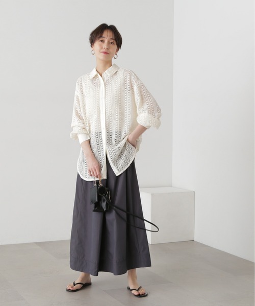 N.（N. Natural Beauty Basic）（エヌエヌナチュラルビューティーベーシック）の「◆ボリュームフレアスカート（スカート・レディース・チャコールグレー/オフホワイト/オレンジ・MEDIUM）」の11枚目の写真