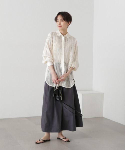 N.（N. Natural Beauty Basic）（エヌエヌナチュラルビューティーベーシック）の「◆ボリュームフレアスカート（スカート・レディース・チャコールグレー/オフホワイト/オレンジ・MEDIUM）」の12枚目の写真