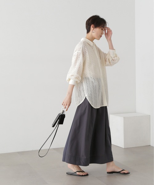 N.（N. Natural Beauty Basic）（エヌエヌナチュラルビューティーベーシック）の「◆ボリュームフレアスカート（スカート・レディース・チャコールグレー/オフホワイト/オレンジ・MEDIUM）」の13枚目の写真