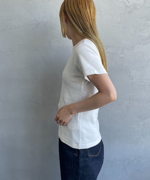 NOIR FABRIK（ヌワールファブリック）の「[NOIR FABRIK/ヌワールファブリック] コットンフライス 5分袖クルーネックTシャツ（Tシャツ/カットソー・レディース・オフホワイト/サックスブルー/スミクロ/ネイビー・0/1）」の20枚目の写真