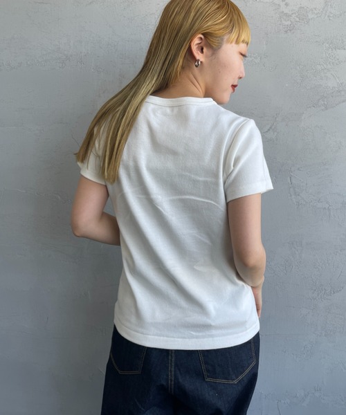 NOIR FABRIK（ヌワールファブリック）の「[NOIR FABRIK/ヌワールファブリック] コットンフライス 5分袖クルーネックTシャツ（Tシャツ/カットソー・レディース・オフホワイト/サックスブルー/スミクロ/ネイビー・0/1）」の21枚目の写真