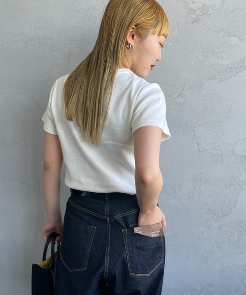 NOIR FABRIK（ヌワールファブリック）の「[NOIR FABRIK/ヌワールファブリック] コットンフライス 5分袖クルーネックTシャツ（Tシャツ/カットソー・レディース・オフホワイト/サックスブルー/スミクロ/ネイビー・0/1）」の15枚目の写真