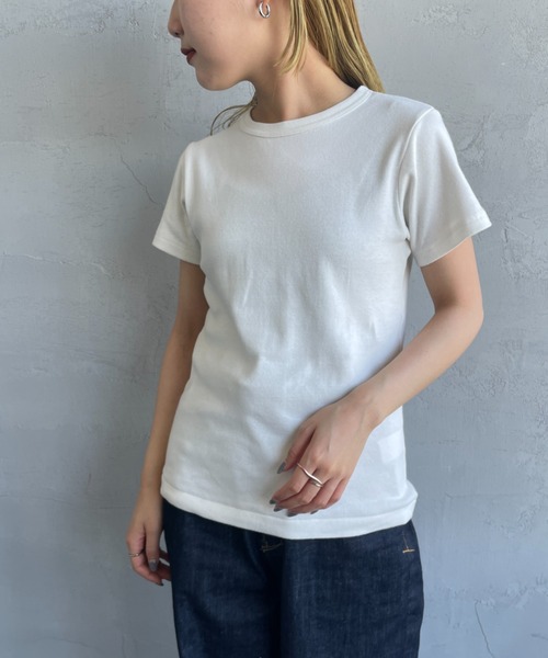 NOIR FABRIK（ヌワールファブリック）の「[NOIR FABRIK/ヌワールファブリック] コットンフライス 5分袖クルーネックTシャツ（Tシャツ/カットソー・レディース・オフホワイト/サックスブルー/スミクロ/ネイビー・0/1）」の19枚目の写真