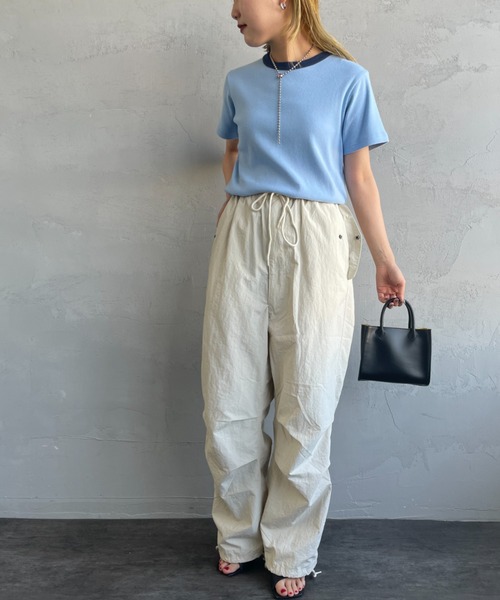 NOIR FABRIK（ヌワールファブリック）の「[NOIR FABRIK/ヌワールファブリック] コットンフライス 5分袖クルーネックTシャツ（Tシャツ/カットソー・レディース・オフホワイト/サックスブルー/スミクロ/ネイビー・0/1）」の12枚目の写真
