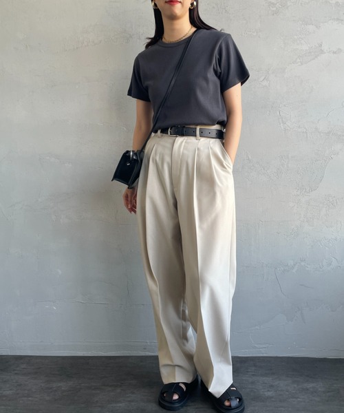 NOIR FABRIK（ヌワールファブリック）の「[NOIR FABRIK/ヌワールファブリック] コットンフライス 5分袖クルーネックTシャツ（Tシャツ/カットソー・レディース・オフホワイト/サックスブルー/スミクロ/ネイビー・0/1）」の10枚目の写真