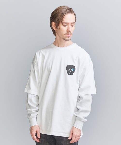 man 韓国 ソウル ポップアップ Tシャツ 白 L ワンポイントベア刺繍ロンTシャツ 韓国 韓国ファッション