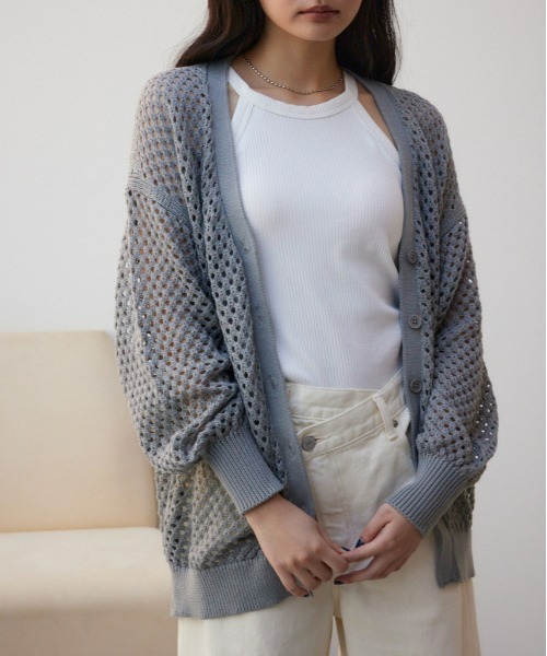AZUL by moussy（アズールバイマウジー）の「メッシュカーデ（カーディガン/ボレロ・レディース・アイボリー/ブラック/ライトブルー/グレー・FREE）」の3枚目の写真