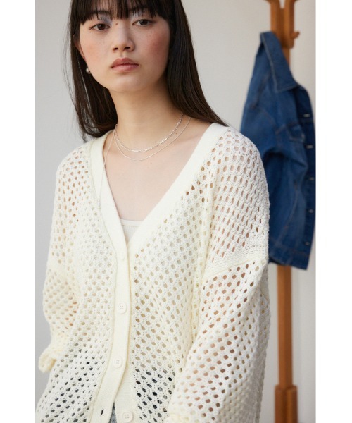 AZUL by moussy（アズールバイマウジー）の「メッシュカーデ（カーディガン/ボレロ・レディース・アイボリー/ブラック/ライトブルー/グレー・FREE）」の5枚目の写真