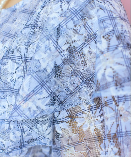 marun（マルン）の「＜大きいサイズ＞ チェック×花柄レースデザインワンピース marun（ワンピース・レディース・ラベンダー/ブルーグリーン/ミント・LL/3L/4L/5L/L）」の16枚目の写真