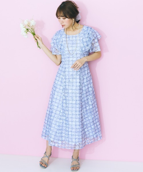 marun（マルン）の「＜大きいサイズ＞ チェック×花柄レースデザインワンピース marun（ワンピース・レディース・ラベンダー/ブルーグリーン/ミント・LL/3L/4L/5L/L）」の11枚目の写真