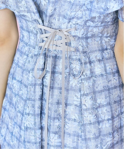 marun（マルン）の「＜大きいサイズ＞ チェック×花柄レースデザインワンピース marun（ワンピース・レディース・ラベンダー/ブルーグリーン/ミント・LL/3L/4L/5L/L）」の21枚目の写真