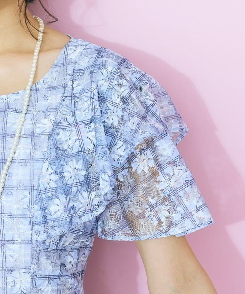 marun（マルン）の「＜大きいサイズ＞ チェック×花柄レースデザインワンピース marun（ワンピース・レディース・ラベンダー/ブルーグリーン/ミント・LL/3L/4L/5L/L）」の13枚目の写真