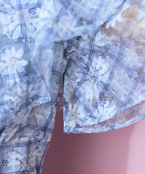 marun（マルン）の「＜大きいサイズ＞ チェック×花柄レースデザインワンピース marun（ワンピース・レディース・ラベンダー/ブルーグリーン/ミント・LL/3L/4L/5L/L）」の15枚目の写真