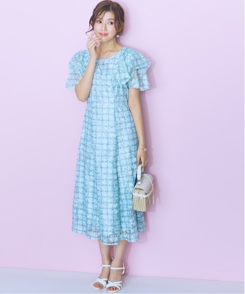 marun（マルン）の「＜大きいサイズ＞ チェック×花柄レースデザインワンピース marun（ワンピース・レディース・ラベンダー/ブルーグリーン/ミント・LL/3L/4L/5L/L）」の22枚目の写真