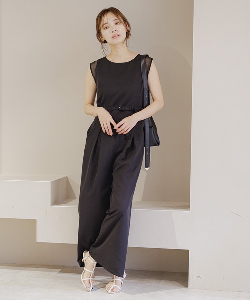 mysty woman（ミスティウーマン）の「シアーショルダーサロペ　120668（つなぎ/オールインワン・レディース・ブラック/ライトベージュ・FREE）」の20枚目の写真