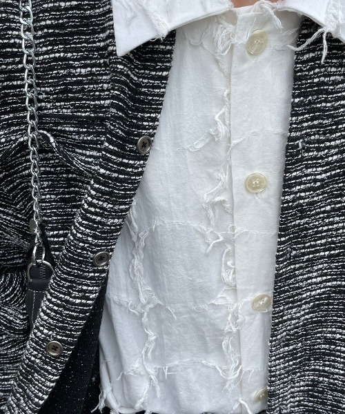 Chikashitsu +(チカシツプラス)の「【Chikashitsu +】fringe cut design shirt(シャツ/ブラウス・メンズ・アイボリー/ブラック・ONE SIZE)」の17枚目の写真