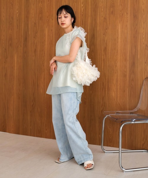 Bab（バブ）の「オーガンジーチュールフリルボディーバッグ（ボディバッグ/ウエストポーチ・レディース・ライトグレー/アイボリー/ブラック・FREE）」の13枚目の写真