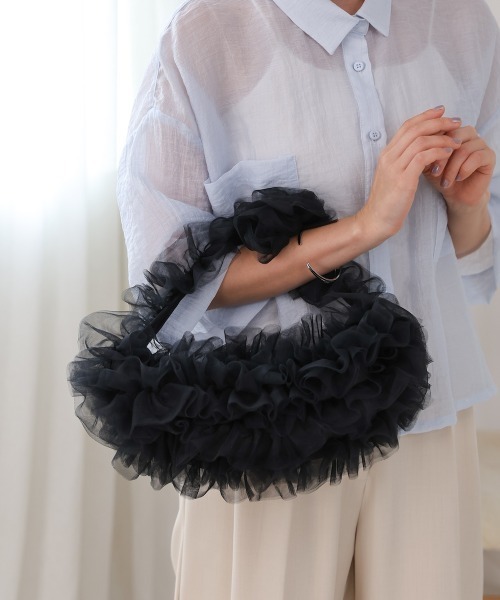 Bab（バブ）の「オーガンジーチュールフリルボディーバッグ（ボディバッグ/ウエストポーチ・レディース・ライトグレー/アイボリー/ブラック・FREE）」の19枚目の写真