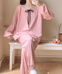 MILAE（ミレ）の「2点セットルームウェア リボン付きトップス＆パンツ（ルームウェア/パジャマ）」