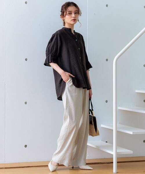 【セール】【洗える】LIBECOリネン デザインスリーブ ブラウス（シャツ/ブラウス）｜23区（ニジュウサンク）