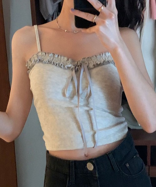 Chick(チック)の「フリル ×リボンキャミソール(キャミソール・レディース・グレー/ブラック/ホワイト・FREE)」の3枚目の写真