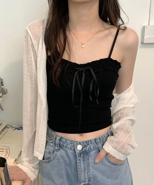 Chick(チック)の「フリル ×リボンキャミソール(キャミソール・レディース・グレー/ブラック/ホワイト・FREE)」の1枚目の写真