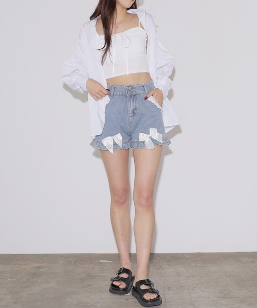 Chick(チック)の「フリル ×リボンキャミソール(キャミソール・レディース・グレー/ブラック/ホワイト・FREE)」の13枚目の写真