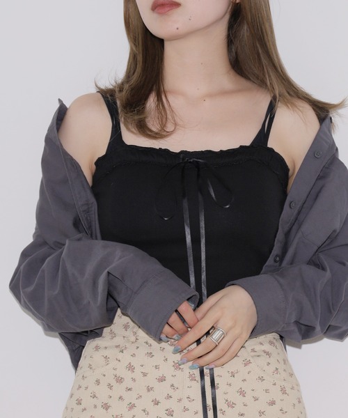 Chick(チック)の「フリル ×リボンキャミソール(キャミソール・レディース・グレー/ブラック/ホワイト・FREE)」の10枚目の写真