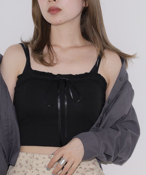 Chick(チック)の「フリル ×リボンキャミソール(キャミソール・レディース・グレー/ブラック/ホワイト・FREE)」の9枚目の写真