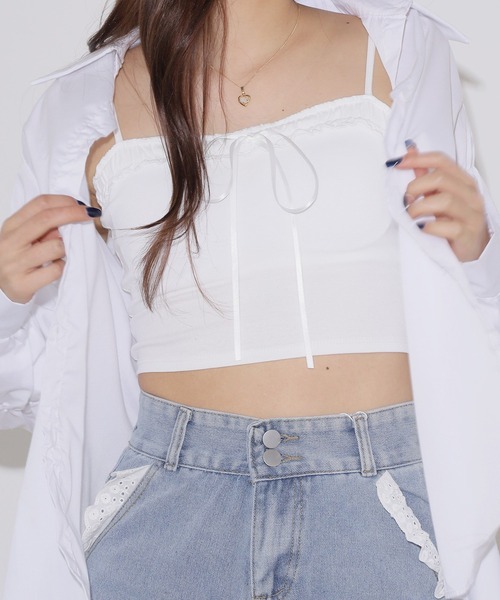 Chick(チック)の「フリル ×リボンキャミソール(キャミソール・レディース・グレー/ブラック/ホワイト・FREE)」の15枚目の写真