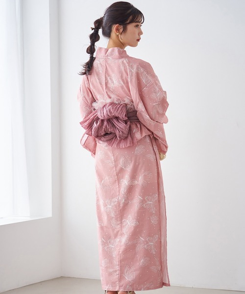 one after another NICE CLAUP（ワンアフターアナザーナイスクラップ）の「浴衣4点セット　浴衣/へこ帯/チュール/飾り帯（浴衣・レディース・アイボリー/ブルー系その他/ピンク・FREE）」の5枚目の写真