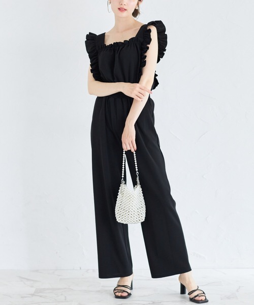 tocco closet(トッコ クローゼット)の「フリル付きウエストシャーリングカットオールインワン(つなぎ/オールインワン・レディース・グレイッシュベージュ/ブラック・M)」の16枚目の写真
