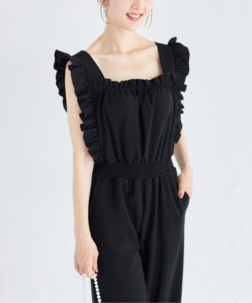 tocco closet(トッコ クローゼット)の「フリル付きウエストシャーリングカットオールインワン(つなぎ/オールインワン・レディース・グレイッシュベージュ/ブラック・M)」の19枚目の写真