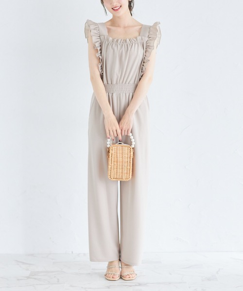 tocco closet(トッコ クローゼット)の「フリル付きウエストシャーリングカットオールインワン(つなぎ/オールインワン・レディース・グレイッシュベージュ/ブラック・M)」の20枚目の写真