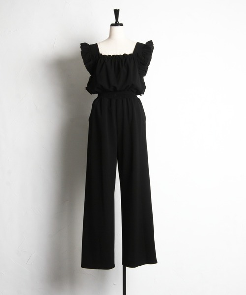 tocco closet(トッコ クローゼット)の「フリル付きウエストシャーリングカットオールインワン(つなぎ/オールインワン・レディース・グレイッシュベージュ/ブラック・M)」の9枚目の写真