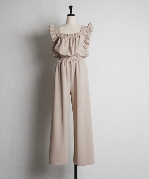 tocco closet(トッコ クローゼット)の「フリル付きウエストシャーリングカットオールインワン(つなぎ/オールインワン・レディース・グレイッシュベージュ/ブラック・M)」の10枚目の写真