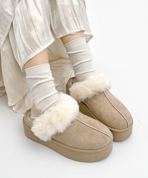 Shoes in Closet（シューズインクローゼット）の「【新色追加】軽量厚底 かかとバンド付 ボア ムートンサンダル 6824（スリッポン・レディース・ブラック/ブラウン系その他/ライトベージュ/キャメル・LL/S/M/L）」の22枚目の写真