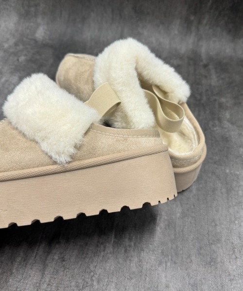 Shoes in Closet（シューズインクローゼット）の「【新色追加】軽量厚底 かかとバンド付 ボア ムートンサンダル 6824（スリッポン・レディース・ブラック/ブラウン系その他/ライトベージュ/キャメル・LL/S/M/L）」の7枚目の写真