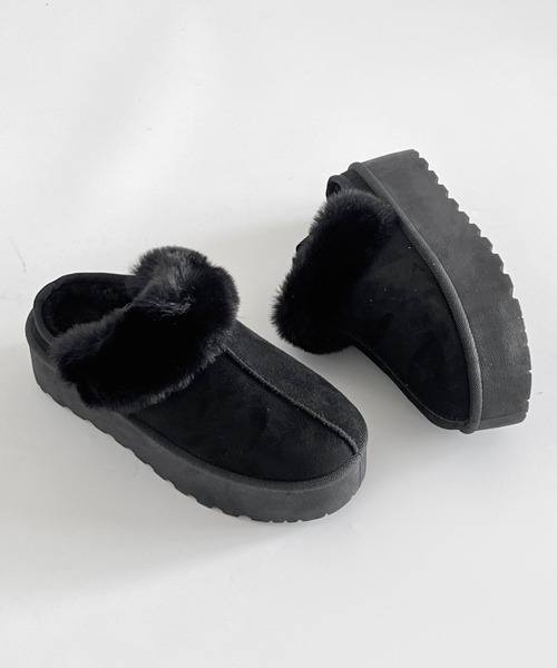 セール】【新色追加】軽量厚底 かかとバンド付 ボア ムートンサンダル