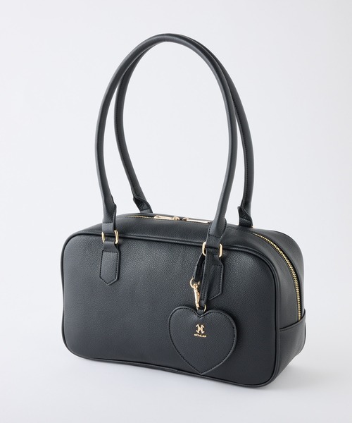 新品】ハートミラー付きスクエアボストンバッグ チャコールグレー