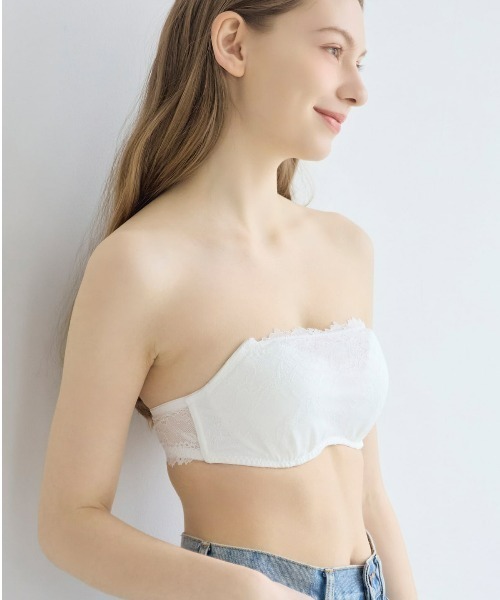 ALINNV レースストラップ チューブトップ トップス コットン コンパクト NinaetLina（ニナエリナ） チューブトップ ベアトップ カップ付き